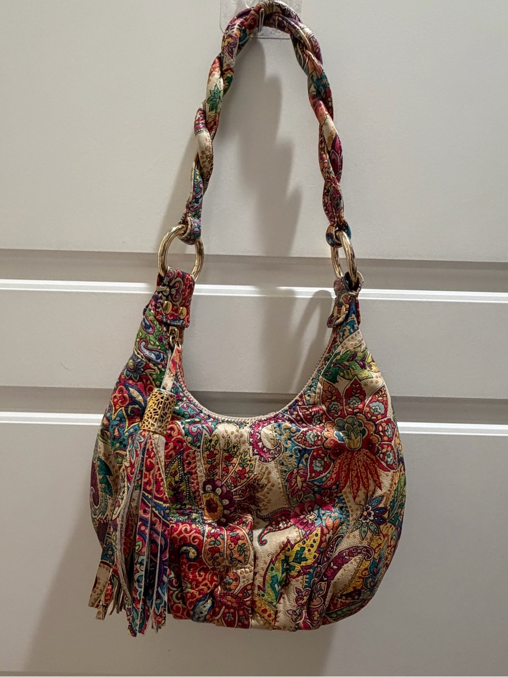 Inge Multicolor Paisley Quilted Shoulder Bag with Tassel Accent